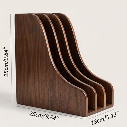 Solid Wood Vertical File Organizer, Desktop Document Holder with Customizable Design, Multifunctional Desk Organizer for Mail, Paper, Books, Files, Laptops, Office & Home Desktop Organization
