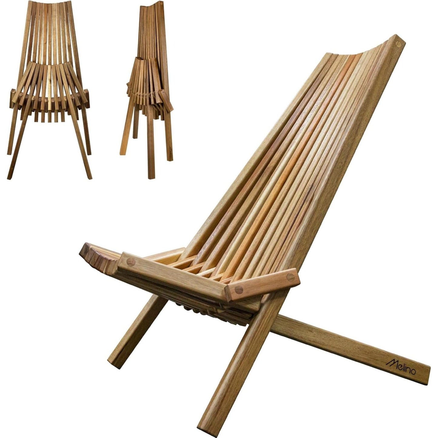 Melino Tamarack Acacia Wood Folding Lounge Chair with Weather-Resistant, Natural Finish – Low Profile Boho Outdoor Lounger Furniture with Tall Backrest for Patio, Backyard, Beach, and Camping