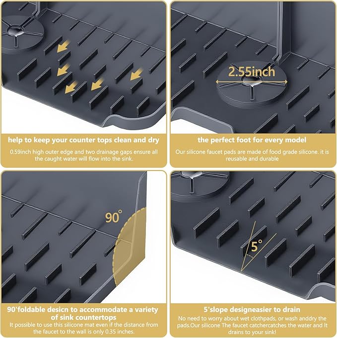 Sink Splash Guard Behind Faucet, Silicone Sink Faucet Drying Mat & Dish Soap