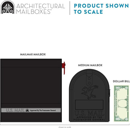 Architectural Mailboxes MailMax Post Mount Mailbox, All Black, Large | Modern galvanized steel and aluminum build with rust-resistant powder-coat finish and a magnetic door closure. USPS approved.