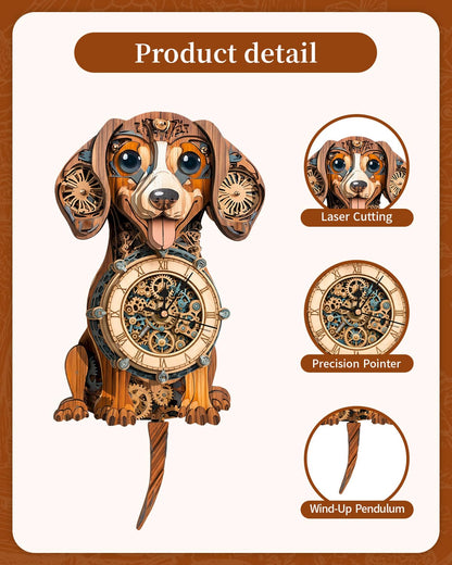 3D Wooden Puzzles for Adults, Dachshund Clock with Pendulum Model Kit, 3D Puzzles for Adults Room Home Decor DIY Wall Clock Kit, Holiday Birthday Christmas Day Gifts for Men Women Teens