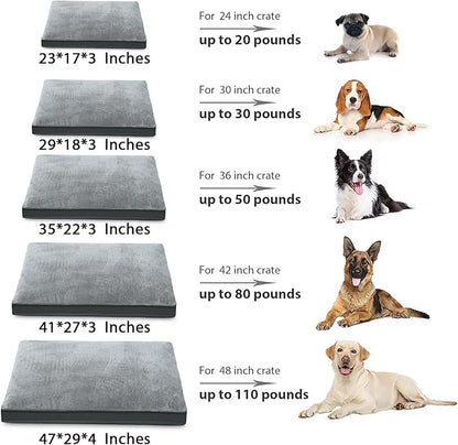 Dog Crate Bed Waterproof Deluxe Plush Dog Beds with Removable Washable Cover Anti-Slip Bottom Pet Sleeping Mattress for Large, Medium, Jumbo, Small Dogs, 29 x 18 inch, Gray