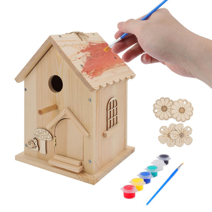 Lalafancy DIY Wooden Bird House Kit for Kids and Adults, Build it Yourself Birdhouse Kits for Outside with Paint Strips, Woodworking Adult Crafts, Hanging Birdhouse for Garden Yard Decor Gifts
