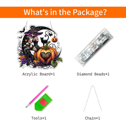 VODAPYC Halloween Witch Diamond Art Hanging Kit for Adults, DIY Double Sided Special Shaped Diamonds Art Window Pendant Ornament for Home Decor(Halloween Witch)