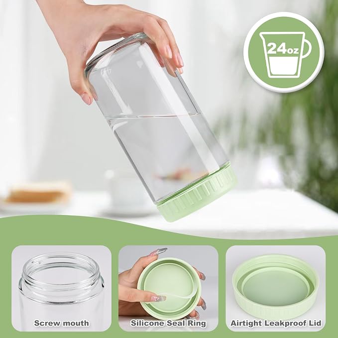 SHOWIN Overnight Oats Containers with Lids, 24oz Glass Jars with Lids 4 pcs, Candy, Wide Mouth Mason jars for Salad, Yogurt, Snacks, Meal Prep