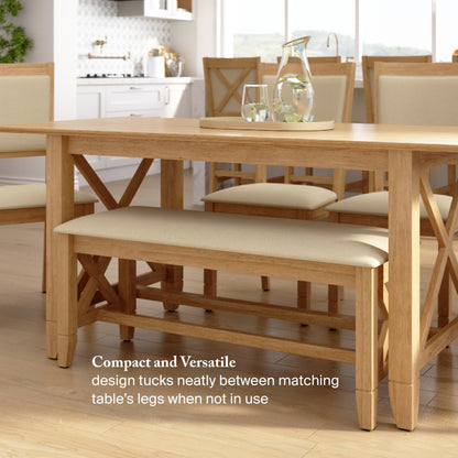Bush Home 44-inch Upholstered Bedroom Bench, Bedroom Furniture, Key West Collection, Blonde Oak and Bright Beige Fabric