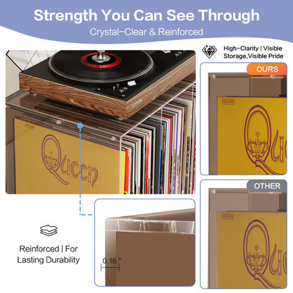 Bikoney Vinyl Record Storage,Stackable Cube Acrylic Vinyl Record Holder,Tabletop Record Player Stand,Vinyl Holder & Album Storage Box Crate Bin, Warm Amber