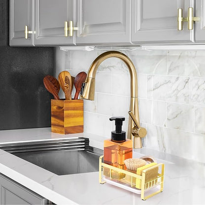 HULISEN Kitchen Sink Sponge Holder, 304 Stainless Steel Kitchen Soap Dispenser