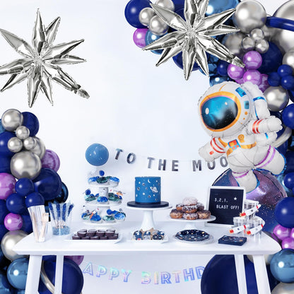 Amandir139pcs Space Balloon Garland Arch Kit Outer Space Birthday Decorations with Blue Purple Silver Galaxy Astronaut Foil Balloons for Boys Themed Birthday Party Decoration Supplies