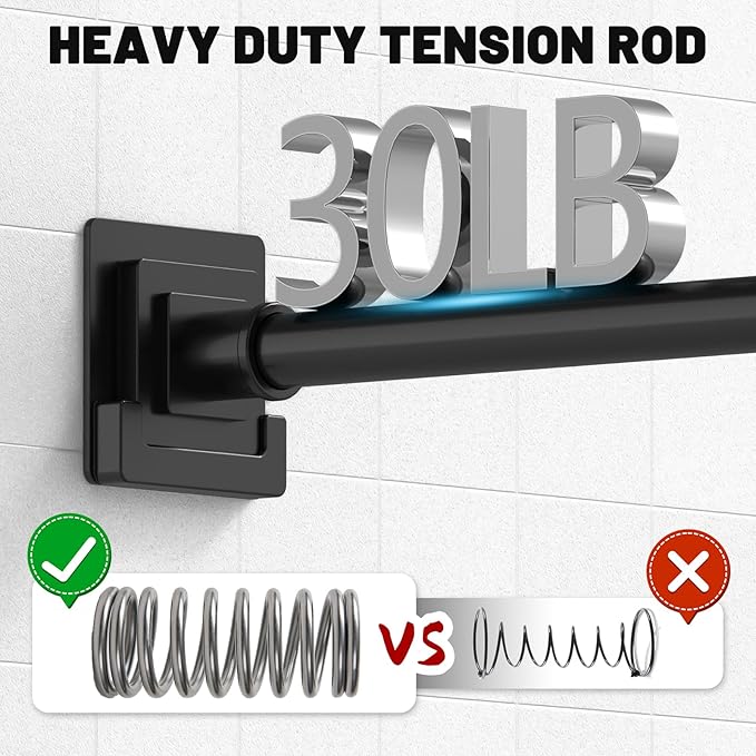 UIOSANRT Black Shower Curtain Rod 31-92 inches, Stainless Steel Shower Rod & Tension Rod, Adjustable Tension Shower Curtain Rod for Bathroom, Windows, Closet