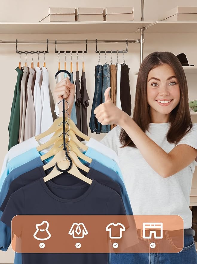 HOUSE DAY Space Saving Hangers Black, 16 Pack, Smart Closet Organizer Space