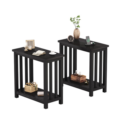ChooChoo Mission End Tables Set of 2, Narrow Side Tables for Small Spaces, Night Stands with Storage Shelf for Living Room and Bedroom, Black