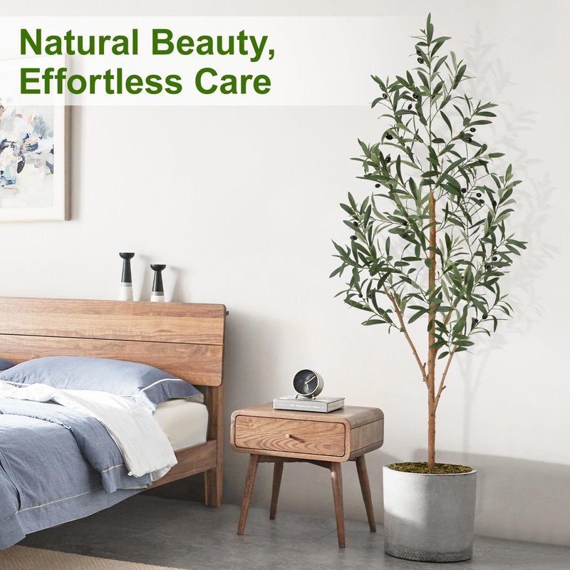 Keeplush 5ft Artificial Olive Tree, Fake Olive Tree with 420 Lifelike Olive Leaves and 30 Fruits, Faux Olive Silk Plants with Natural Wood Trunk in Pot for Living Room Bedroom Office Decor 2packs