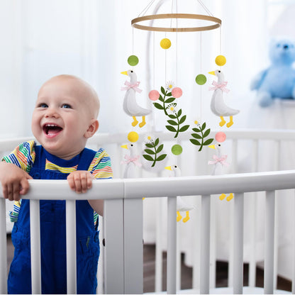 Vicenpal Wildflower Butterfly Baby Mobile for Crib Pink Spring Baby Room Decor Felt Nursery Mobile for Crib Neutral Wooden Handmade Hanging Decoration(Silly Goose)
