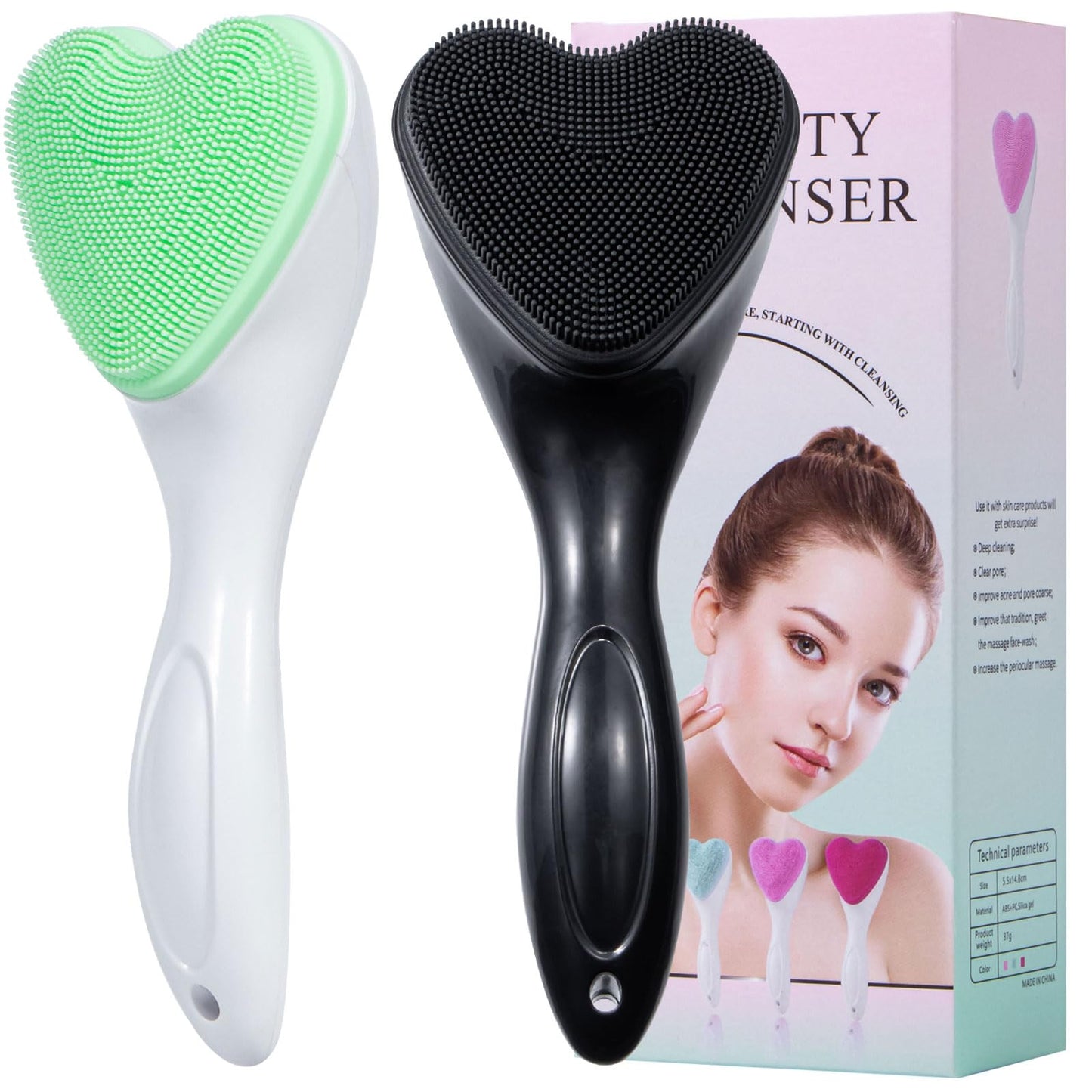2 Pack Silicone Face Scrubber Exfoliating Brush, Manual Handheld Facial Cleansing Brush Blackhead Scrubber, Soft Bristles Waterproof for Face Skincare (Round-Pink)