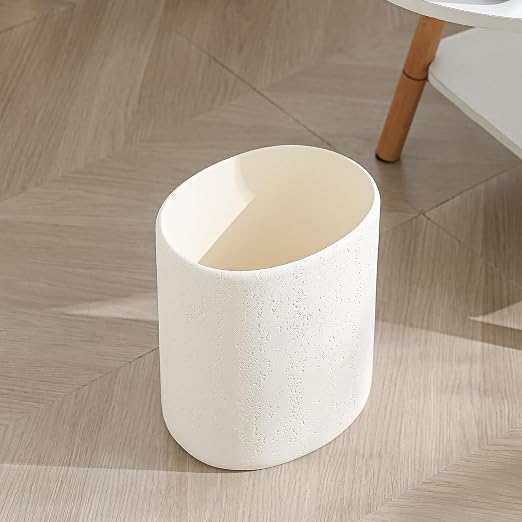 Trash Can, 1.6 Gallon Small Bathroom Trash Can, Simple Oval Stone Look Garbage Bin, Decorative Waste Basket for Kitchen Office, Home Decor, Bedroom, Living Room Ivory White