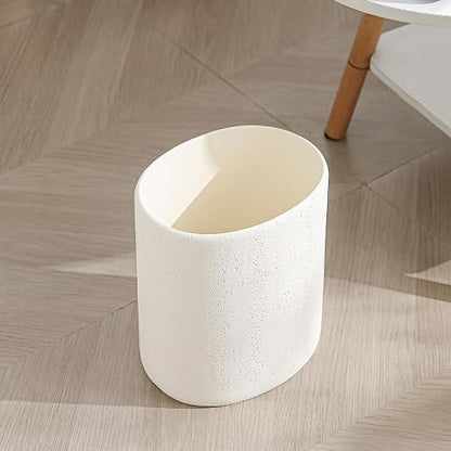 Trash Can, 1.6 Gallon Small Bathroom Trash Can, Simple Oval Stone Look Garbage Bin, Decorative Waste Basket for Kitchen Office, Home Decor, Bedroom, Living Room Ivory White