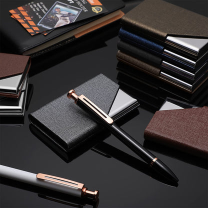 Yexiya 20 Pieces PU Leather Business Card Holder with Magnetic Closure Stainless Steel Slim Wallet Case for ID Credit Card Women Men(Black, Blue, Bronze, Grey, Brown)