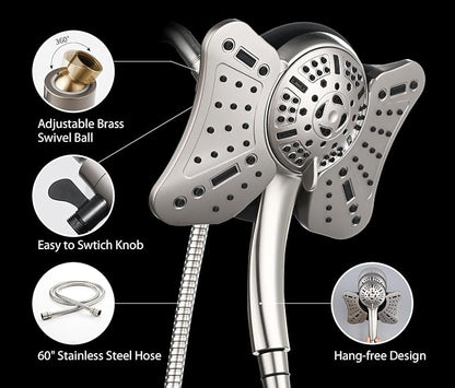 GRICH 2.5GPM Shower Head with Handheld Spray Combo: 2 in 1 Rainfall Shower Heads high pressure & Handheld Shower Head, 9 Spray Modes/Settings Detachable Shower Head with 60 Inch Hose, Nickel