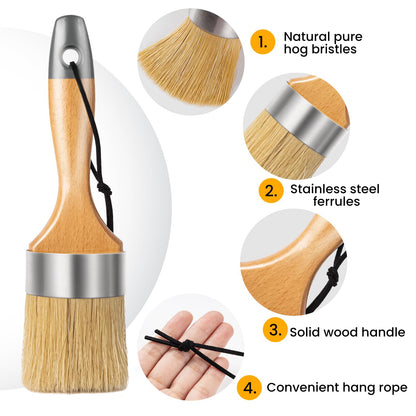 YiBaiBrush Chalk and Wax Paint Brush Furniture Set of 4, Small Round and Large Oval Brush with Natural Bristles, Perfect for Painting or Waxing Furniture, Ideal for Home Decor