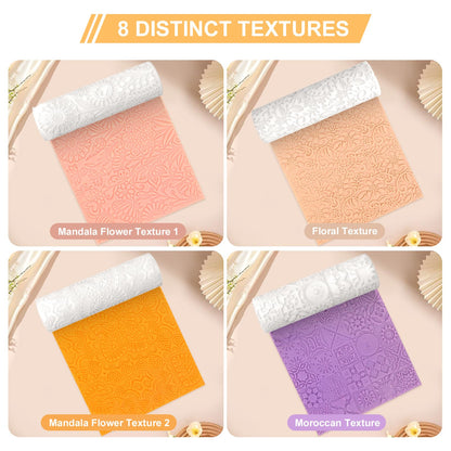 8 Pcs Polymer Clay Texture Roller, Texture Roller for Clay, Pottery Texture Rollers for Jewelry Making, Like Texture Sheets, Work with Polymer Clay Cutters (YANSH PROGLOBAL) (Complex Texture)