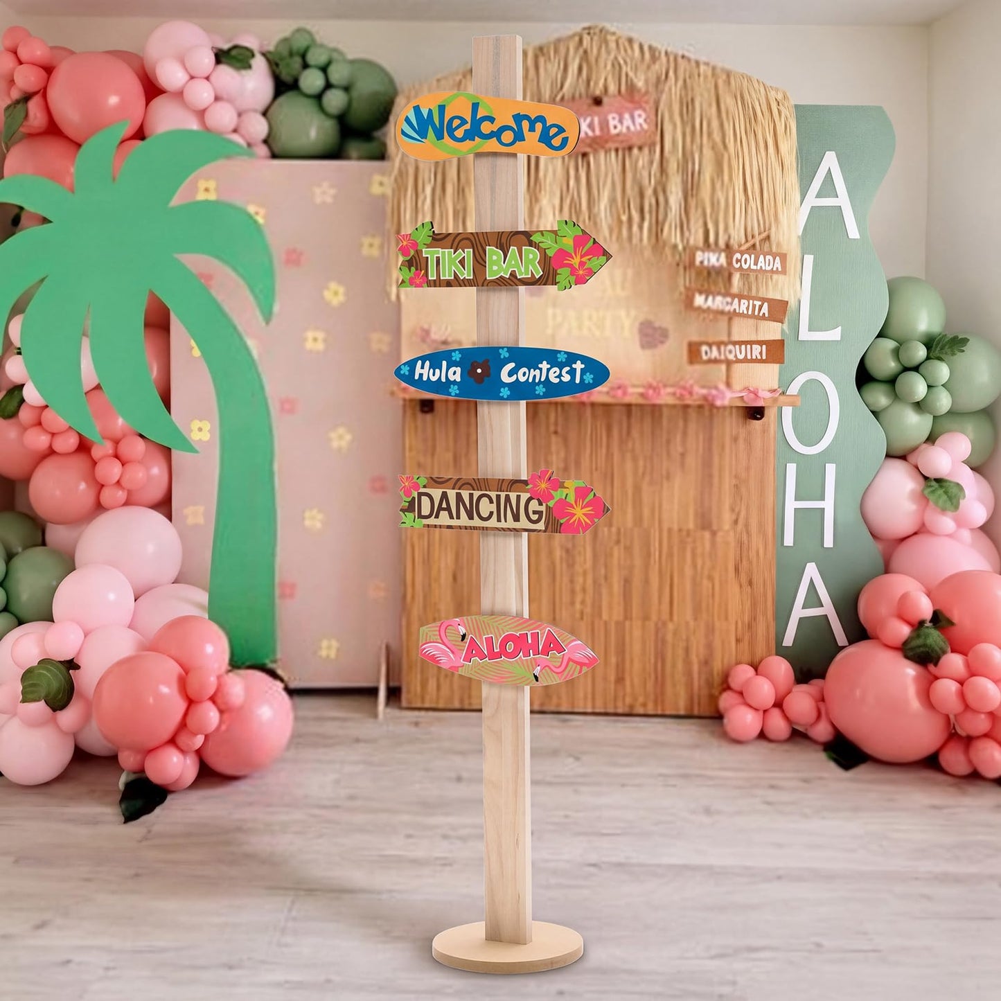 RattanView 5 Pcs Hawaiian Party Decorations Luau Wooden Welcome Signs Aloha Themed Directional Sign for Summer Tropical Directional Beach Island Themed Parties
