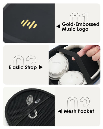 Headphone Hard Case Replacement for Bose QuietComfort/Sony WH-CH/JBL/Soundcore Anker Over-Ear Headphones, Super-Slim Upgrade PU Universal Portable Travel Organizer Bag (Black)