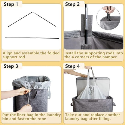 Foldable Laundry Hamper with 2 Removable Drawstring Bags, Portable Laundry
