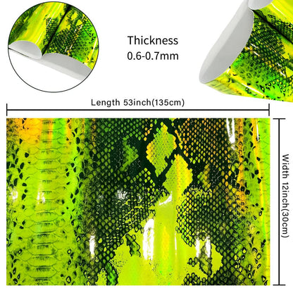 HYANG Holographic Mirror Snake Fluorescent Green PU Faux Leather Sheets 1 Roll 12"X53"(30cmX135cm), Faux Leather Fabric Very Suitable for Leather Earrings, Bows, Handbag ，Sewing ，Crafts Making