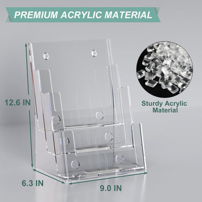 Argvey Acrylic Brochure Holder 8.5 x 11 inches, 3 Tier Clear Literature Holder with Removable Divider for Trifold 4 Inches Wide Pamphlet, Plastic Flyer Display Stand for Magazine, Document, Booklet