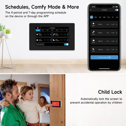 Smart Thermostats for Home with C-Wire Adapter, WiFi Thermostats Programmable Compatible with Alexa and Google Assistant,Energy Saving, Remote Control Tuya/Smart Life, C-Wire Require