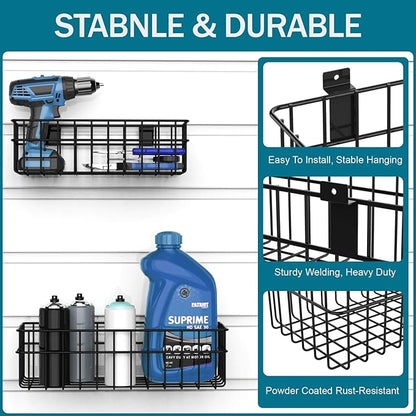 4 Pack Large Size Slatwall Baskets Set, Ventilated Metal Hanging Storage Slat