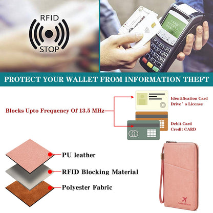 LEEXTON Family Passport Holder Wallet RFID Blocking Zippered Passport Wallet,Women and Men Travel Wallet Ladies Passport Cover
