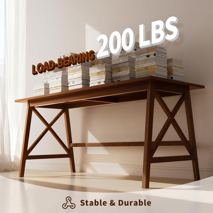NELYE Modern Solid Wood Desk - 48" Simple Computer Table for Home Office Study Writing Workstation in Walnut, 48" W x 24" D