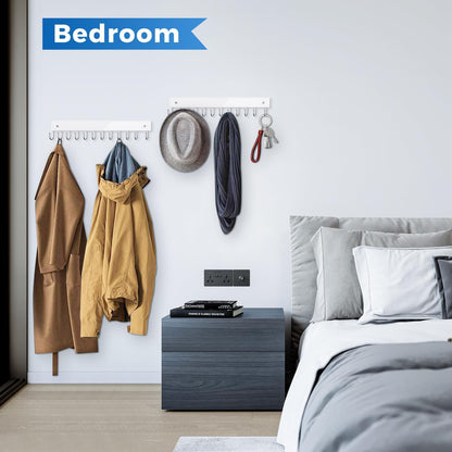 Belt Hanger Wall Mounted, Wooden Coat Rack Belt Organizer 2 Pack Max 24 Storage Capacity, 180° Rotating Space Saving Hangers for Ties, Tank Tops, Scarves, Bras, Keys, Bags White