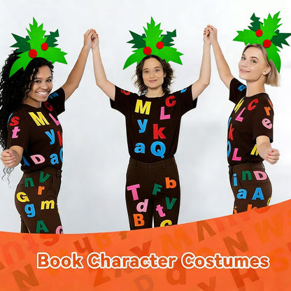 Dnicukii Palm Tree Costume Set Includes Palm Tree Headband and 52 Adhesive Felt Letters and Adhesive 30 numbers, Book Character Set Costume for World Book Day Halloween Cosplay 100th day of school