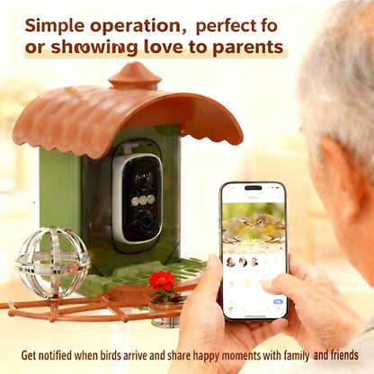 Bird Feeder with Camera, Smart Bird Feeder Camera with AI Identify BirdSpecies, Solar Powered, Instant Alerts, 2K HD Video, Various DIY Addons, 2.4G WiFi, Gift for Mom Dad Birdlover (Green)