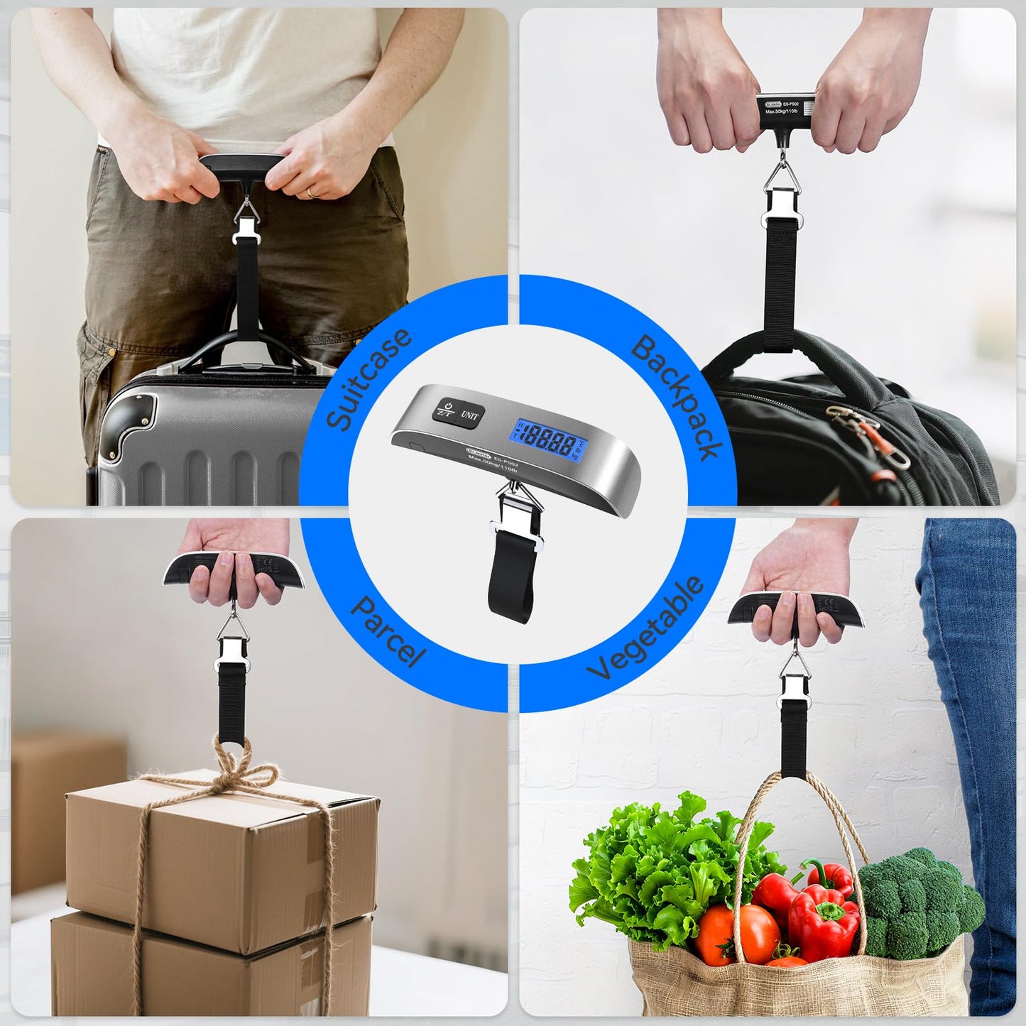 Luggage Scale Dr.meter Travel Essentials Luggage Weight Scale Backlight LCD Display 110lb/50kg Electronic Balance Digital Postal Travel Accessories with Rubber Paint Handle Temperature Sensor Silver