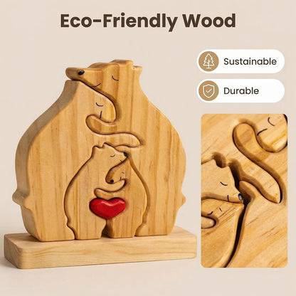 Personalized Wooden Bears Family Puzzle with Heart Decorations, Blank Bear Sculptures with Base for Home Decor, Housewarming Birthday Gift for Parents (4 Bears)