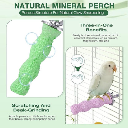 Bird Beak Grinding Stone,4PCS Anti-Slip Bird Beak Trimmer Bird Perches for Cage,Parrot Perch Nail & Beak Grinder,Parakeet Beak Grinding Stone for Budgies,Parakeets, Cockatiels,Conures (Large (Wavy))