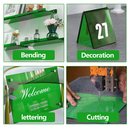 Frddiud 3 Pcs Green Transparent Acrylic Sheets, 12 x 12 x 1/8 Inch Laser Cutting Sheets for DIY Projects, Crafts, Art Display, Signs