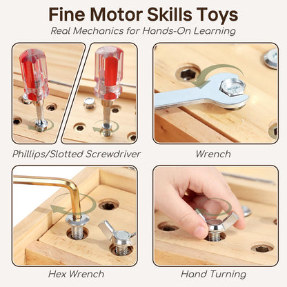 Lehoo Castle Montessori Screwdriver Board Set, Wooden Busy Board with Lock and Key, Kid Tool Set Montessori Toys for Toddlers 3-5, Preschool Learning Fine Motor Skills Toys Sensory Gift