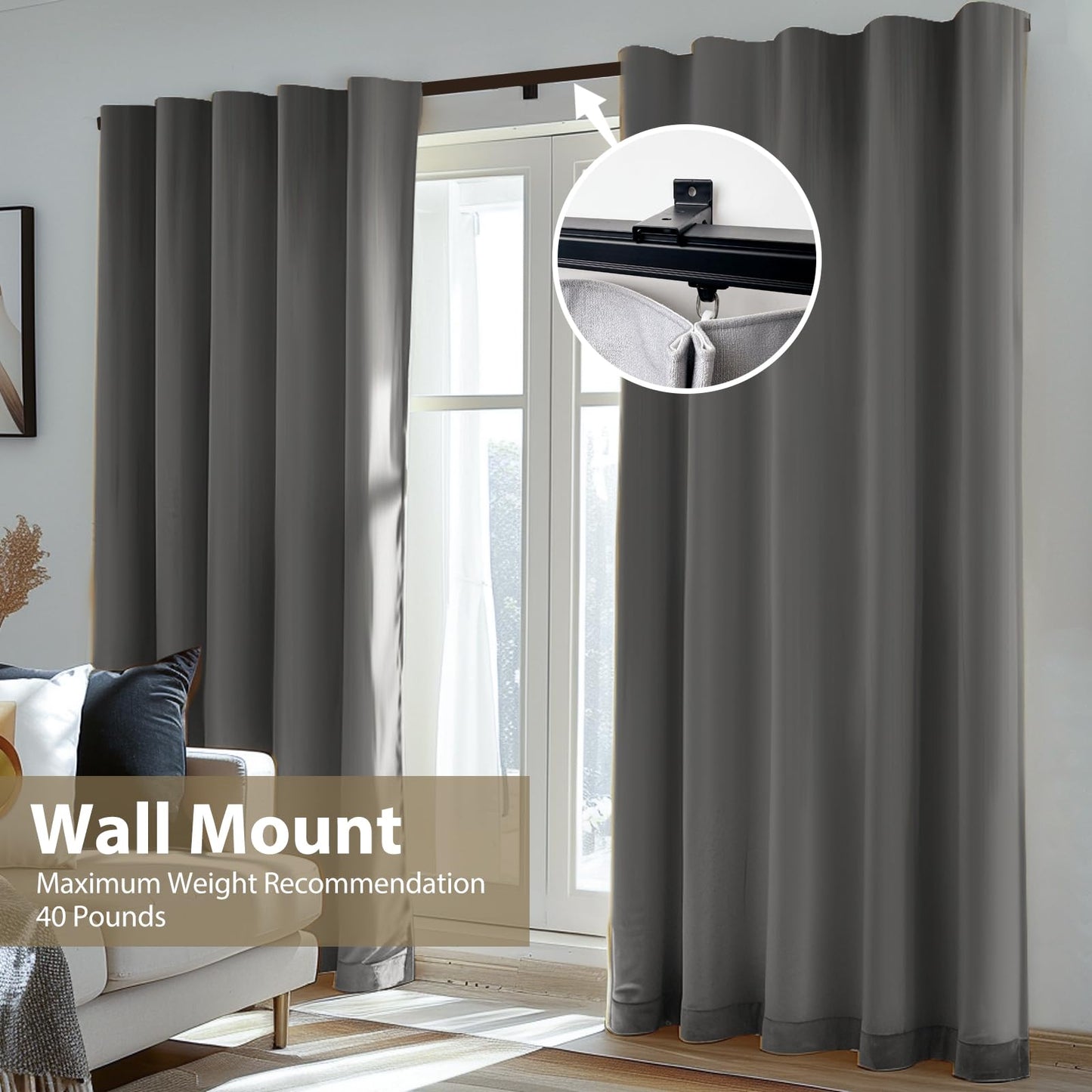 MaKefeile Ceiling Curtain Track Ceiling and Wall Mounted Heavy-Duty Curtains Rails Room Divider Curtains Shower RV Tracks Ceiling Sliding Curtain Rods With Clips,Black 6ft.