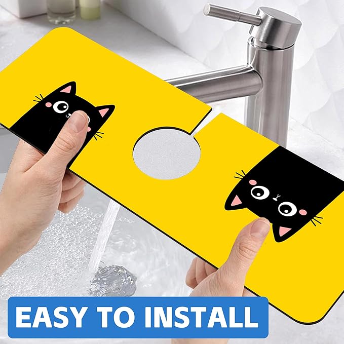 Cute Black Cat Head Kitchen Sink Splash Guard Mat Absorbent Fast Drying Mat