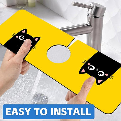 Cute Black Cat Head Kitchen Sink Splash Guard Mat Absorbent Fast Drying Mat