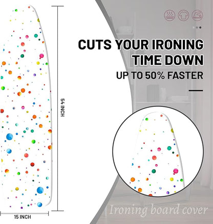Extra Thick Ironing Board Cover and Pad, Colorful Polka Dot 15x54 Ironing Board