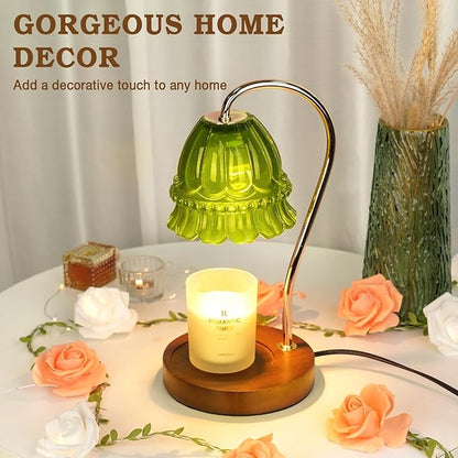 Funistree Flower Candle Warmer Lamp with Timer, Dimmable Candle Lamp Warmer, Christmas Birthday Gifts for Women Mom Her, Housewarming Home Decor, Lotus Wax Warmer for Yankee Candles - Green Flower