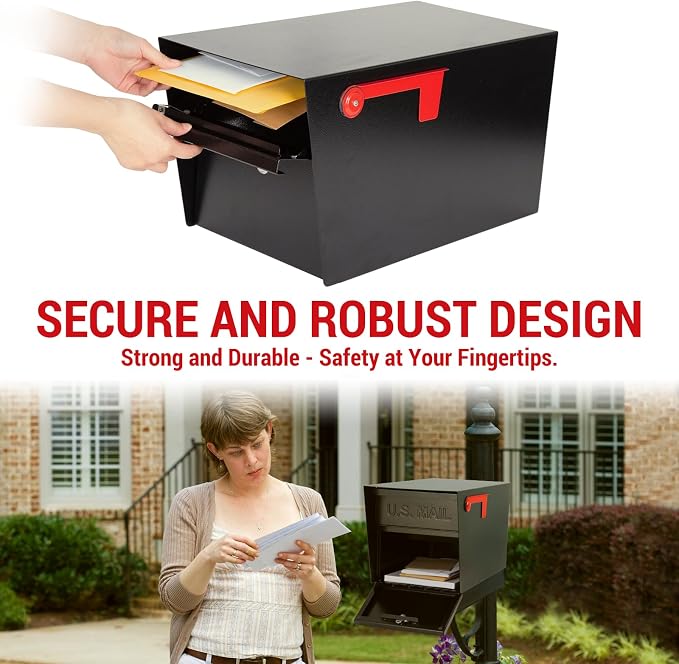Large Locking Mailbox for Outside, RAINHOL All-Metal Modern Security Mailbox with 2 Keys, 21" x 11.2" x 10.5", Black
