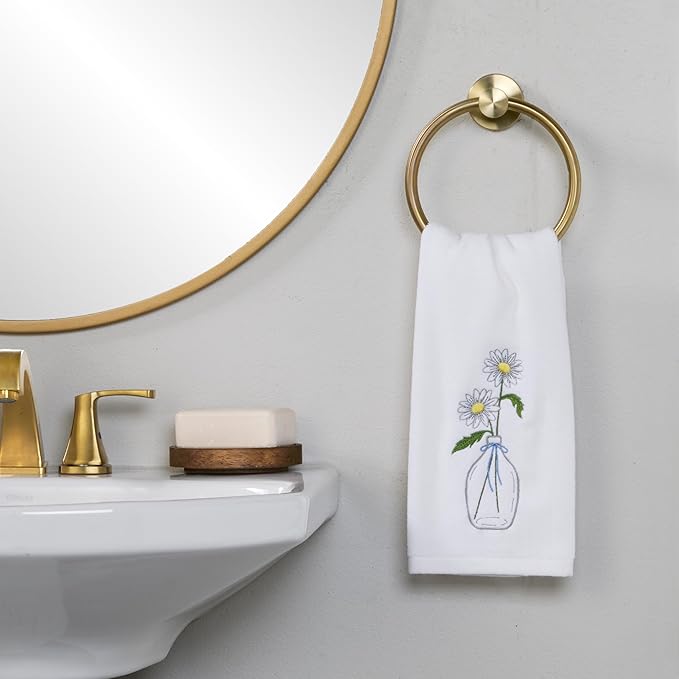 SKL Home Daisies in Vase 100% Cotton Embroidered 2pc Hand Towel Set, Decorative
