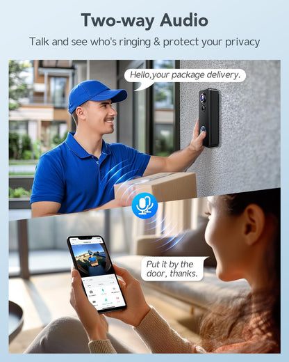 XTU Wireless Video Doorbell Camera, 180° Head-to-Toe Video, Live View with Two-Way Talk, 2.4G Wi-Fi Doorbell Camera with Chime, Local/Cloud Storage, Human Detection, Works with Alexa & Google Home